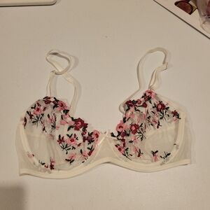 White Sheer Bra With Floral Applique